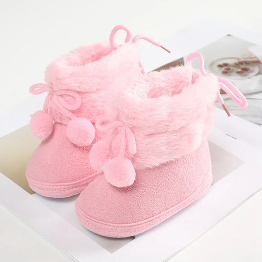 Baywell Winter Furry Snow Boots - Soft Sole Baby Girls