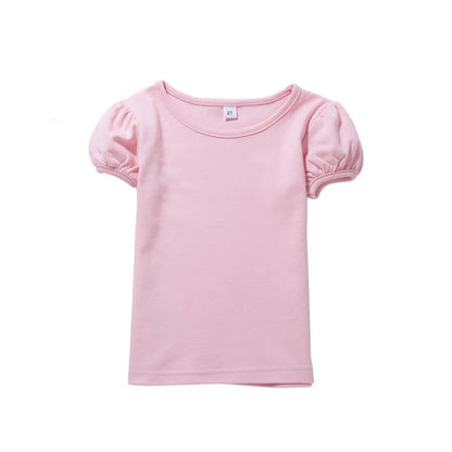 Girls' 100% Cotton Short Sleeve Summer Puff Tee T shirts for School & Play