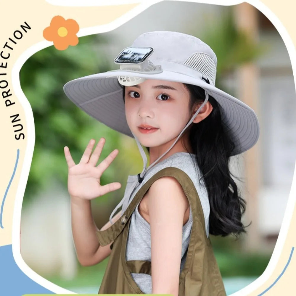 Kids Wide Brim Sun protection Fan Hat Charging Solar/USB