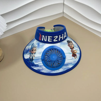 Cute Cartoon Wide Brim Kids  Sun protection Fan Hat Charging USB