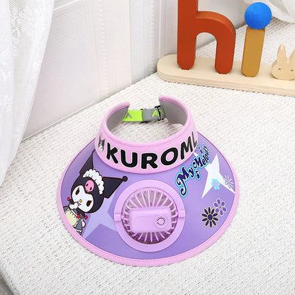Cute Cartoon Wide Brim Kids  Sun protection Fan Hat Charging USB