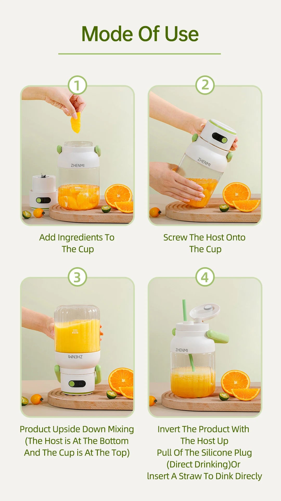 Portable Smoothie Blender 2-in-1 travel blender + bottle 1000ML USB Rechargeable Outdoor Mixing Cup