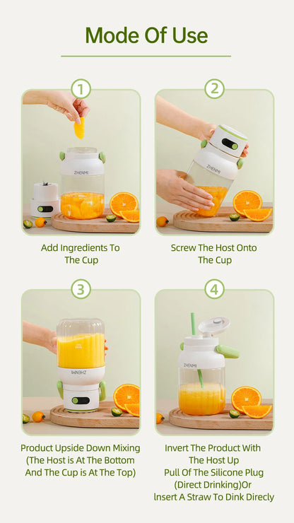 Portable Smoothie Blender 2-in-1 travel blender + bottle 1000ML USB Rechargeable Outdoor Mixing Cup
