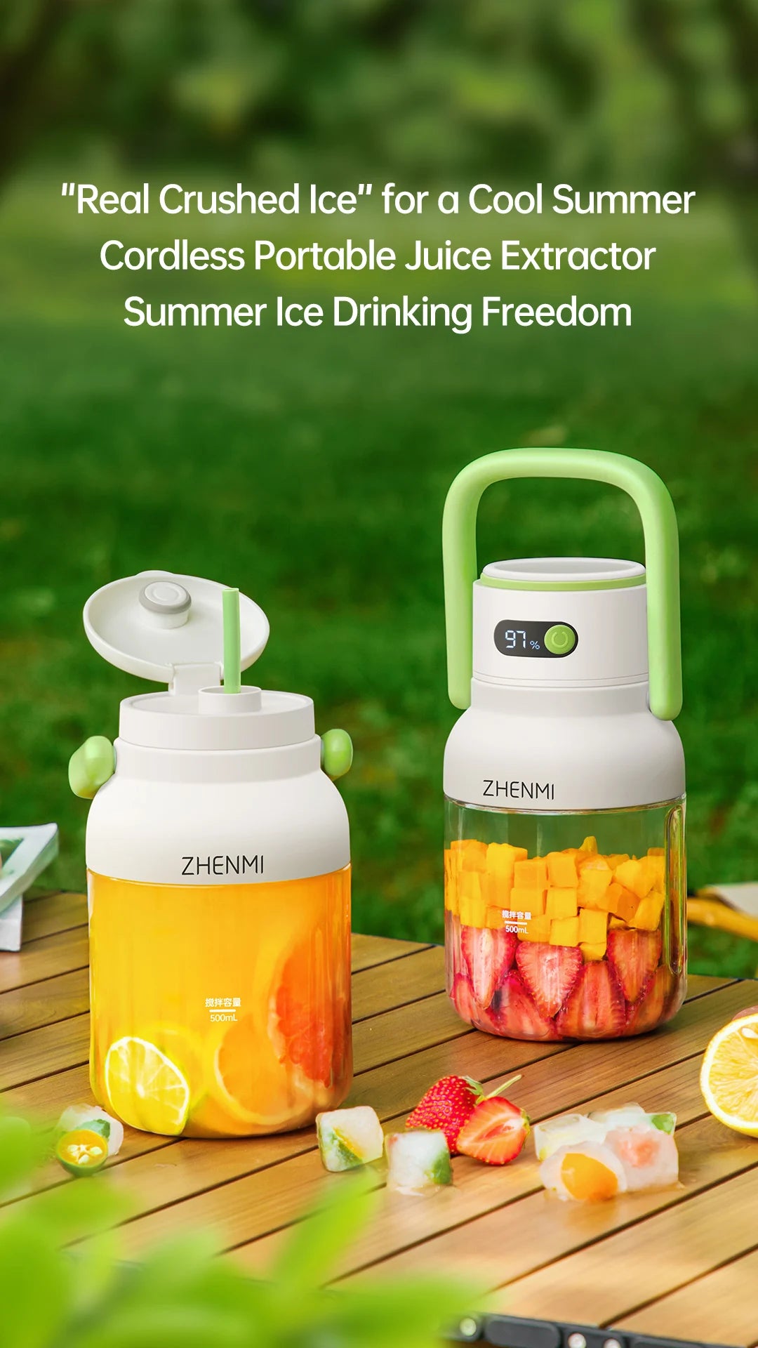 Portable Smoothie Blender 2-in-1 travel blender + bottle 1000ML USB Rechargeable Outdoor Mixing Cup