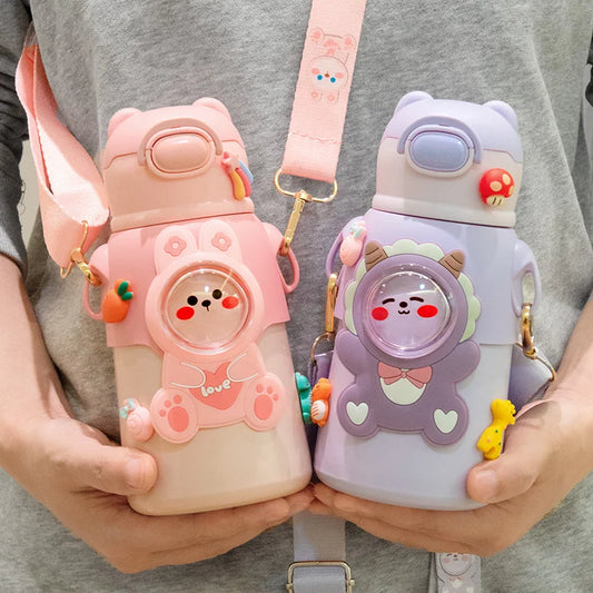 Cute Stainless Steel Leak-Proof  Water Bottle With Straw