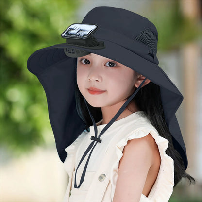 UV Protection Kids Solar/USB Charging Fan Hat For Outdoor activity