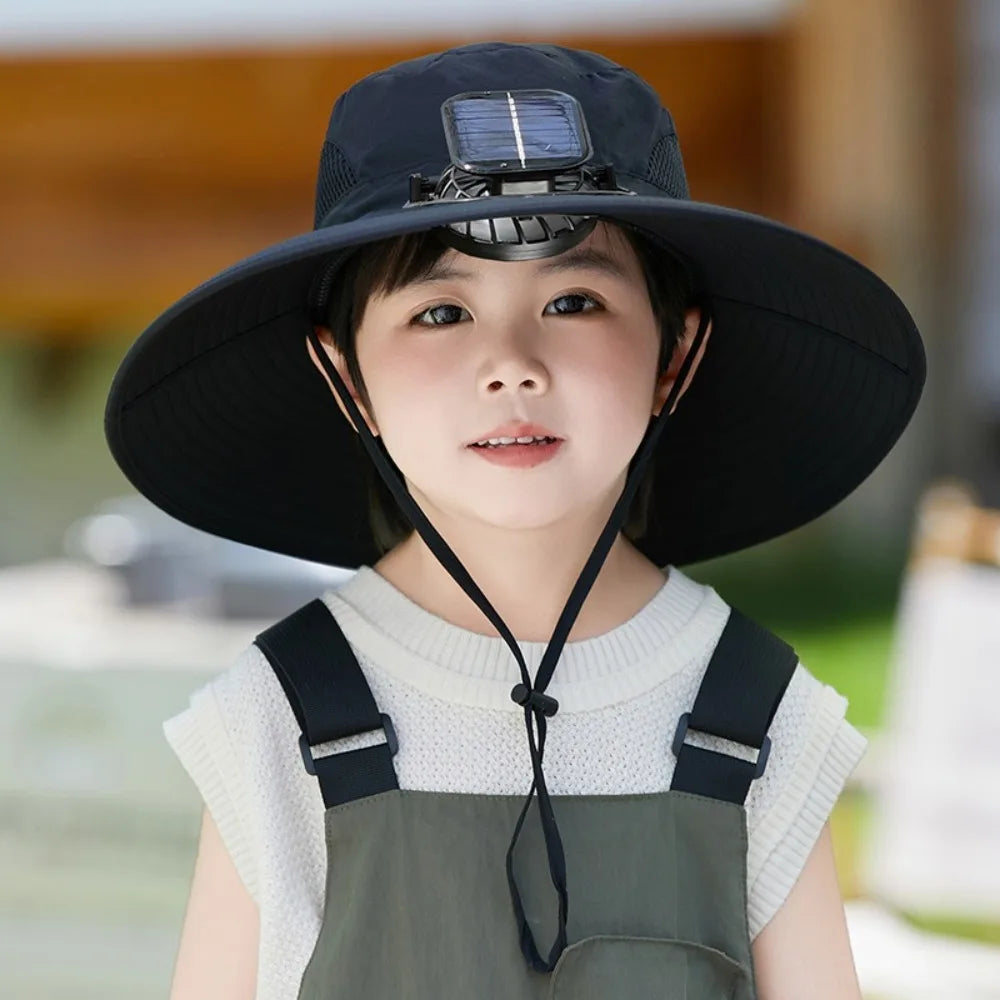 Kids Wide Brim Sun protection Fan Hat Charging Solar/USB