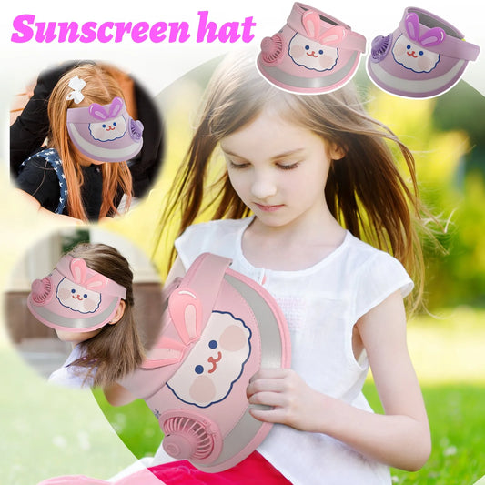Animal Print Wide Brim  Kids Sun protection Fan Hat Charging USB