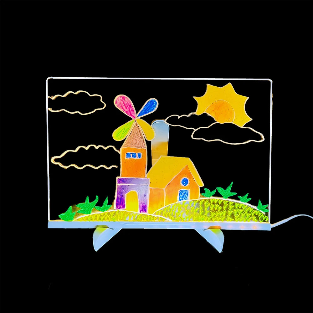 LED Note Board Night Light With Colorful 7 Pens Acrylic Drawing Board