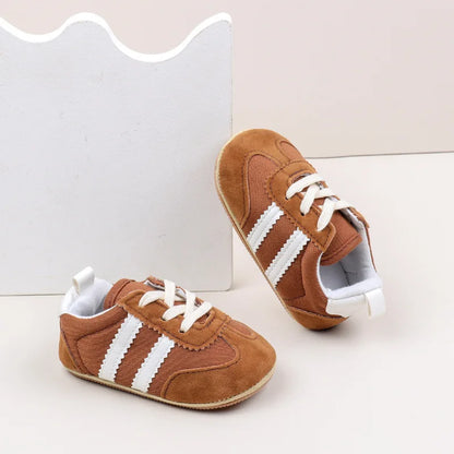 2 Striped  soft soled baby girls shoes  0-18M