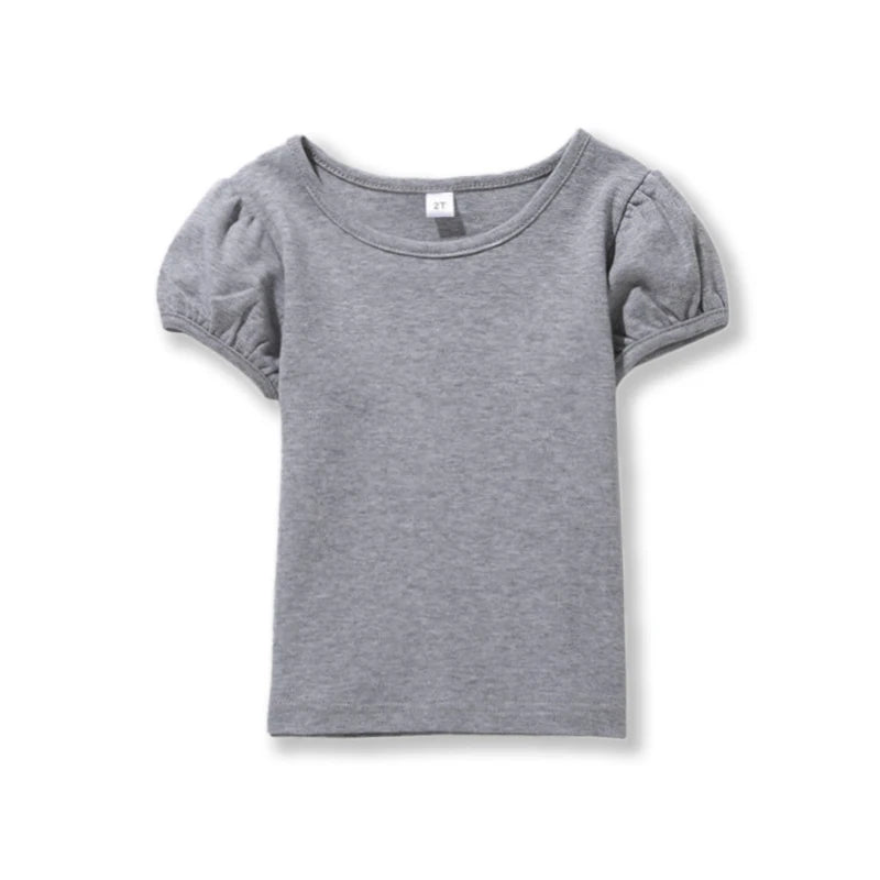 Girls' 100% Cotton Short Sleeve Summer Puff Tee T shirts for School & Play