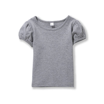 Girls' 100% Cotton Short Sleeve Summer Puff Tee T shirts for School & Play