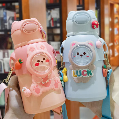 Cute Stainless Steel Leak-Proof  Water Bottle With Straw