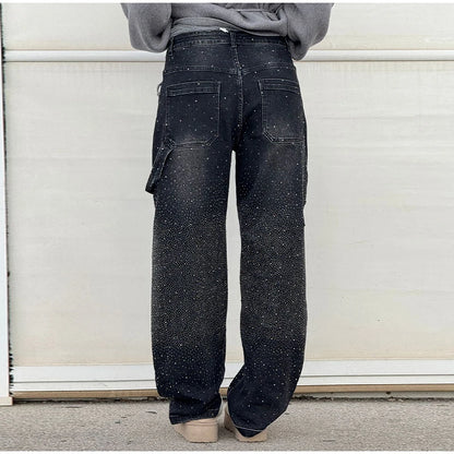 Casual Rhinestone Loose Harem Jeans