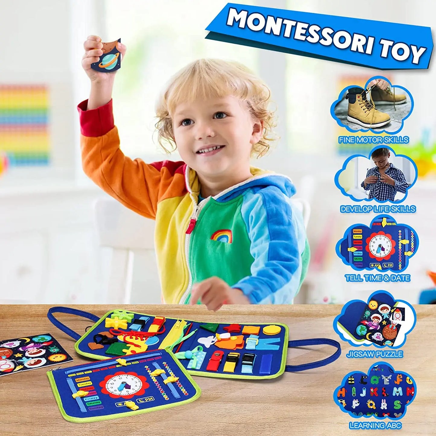 Montessori Busy Board  Activities Education Toys Basic Dress Motor Skills