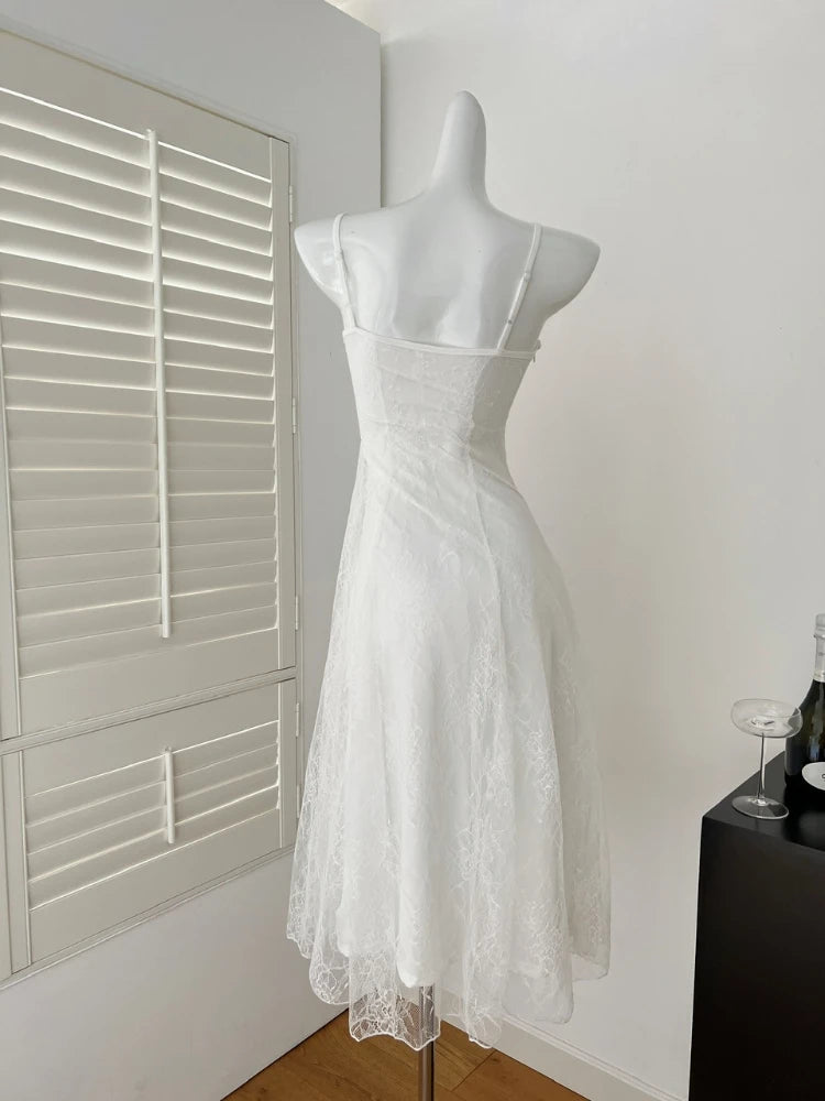 French Pearl – White Lace Fishtail Beach Dress