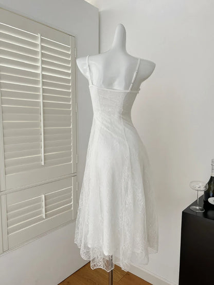 French Pearl – White Lace Fishtail Beach Dress