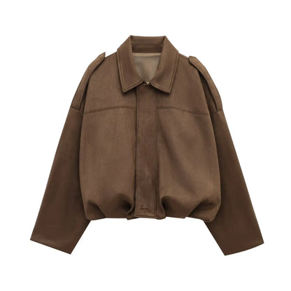 Faux Suede Loose Fit Stylish  Jacket