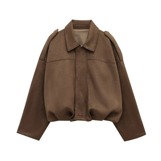 Faux Suede Loose Fit Stylish  Jacket