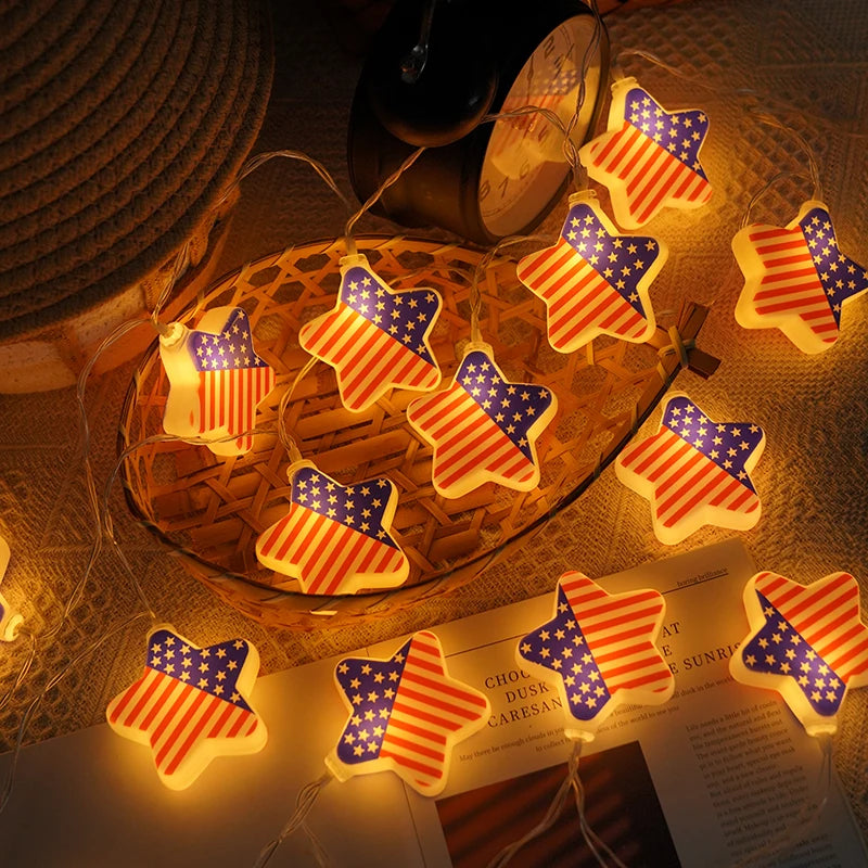 USA Flag Patriotic LED String Lights