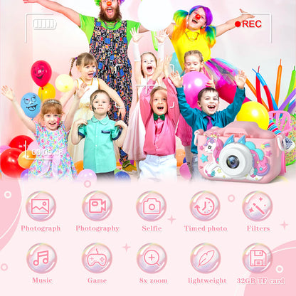 Unicorn Kids Mini Dual Camera Toy 1080P HD Video Camera 48MP With Silicone Protective Cover