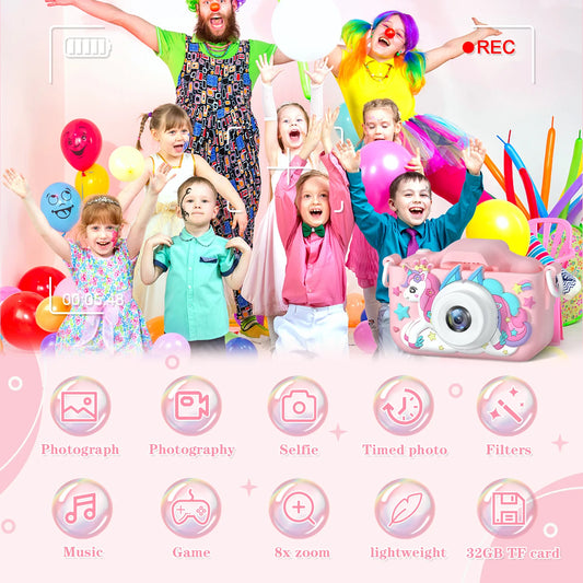 Unicorn Kids Mini Dual Camera Toy 1080P HD Video Camera 48MP With Silicone Protective Cover