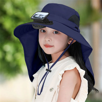 UV Protection Kids Solar/USB Charging Fan Hat For Outdoor activity