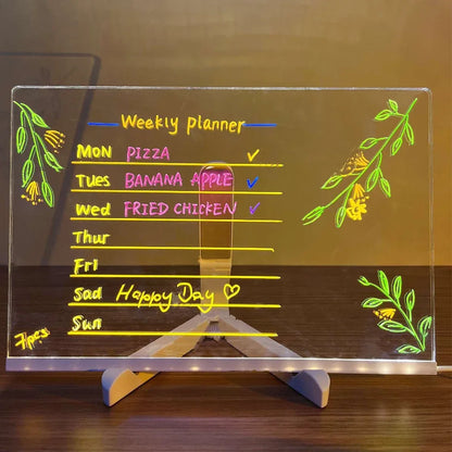 LED Note Board Night Light With Colorful 7 Pens Acrylic Drawing Board