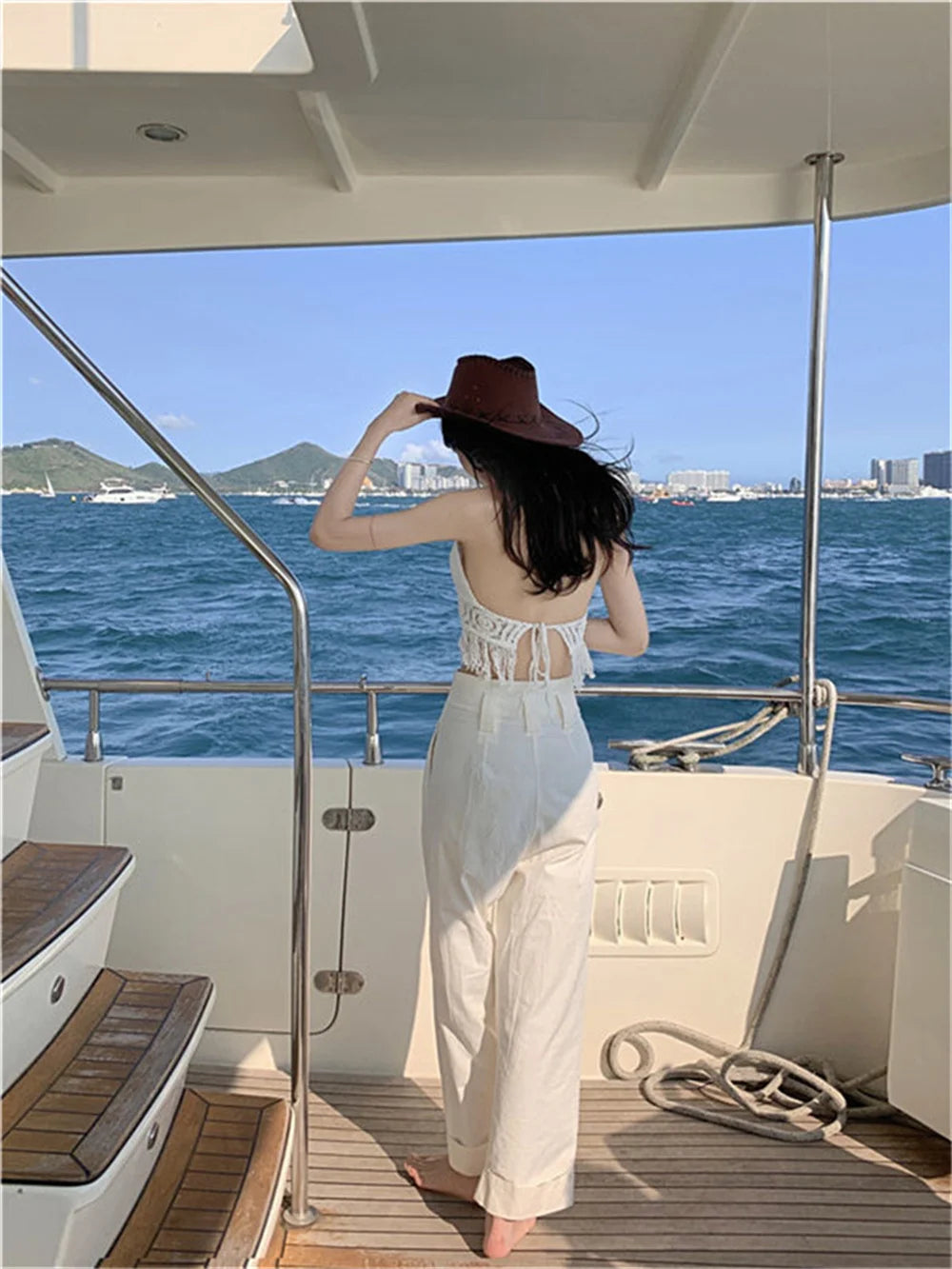 Boho Fringe Backless Halter Tie Neck