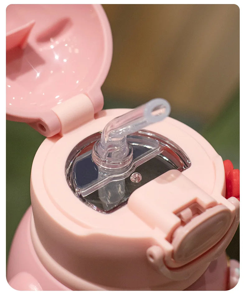 Cute Stainless Steel Leak-Proof  Water Bottle With Straw