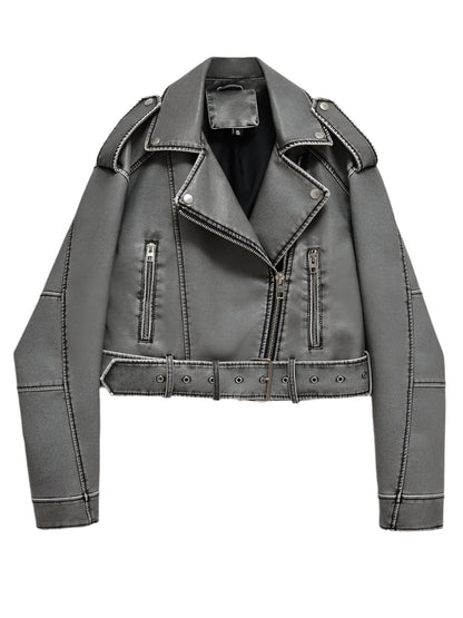 Moto Biker Short Leather Jacket
