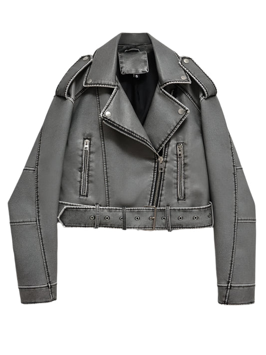 Moto Biker Short Leather Jacket