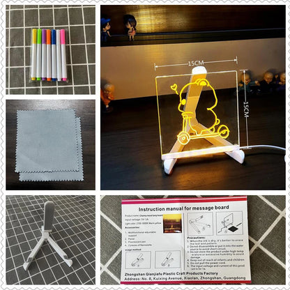 LED Note Board Night Light With Colorful 7 Pens Acrylic Drawing Board