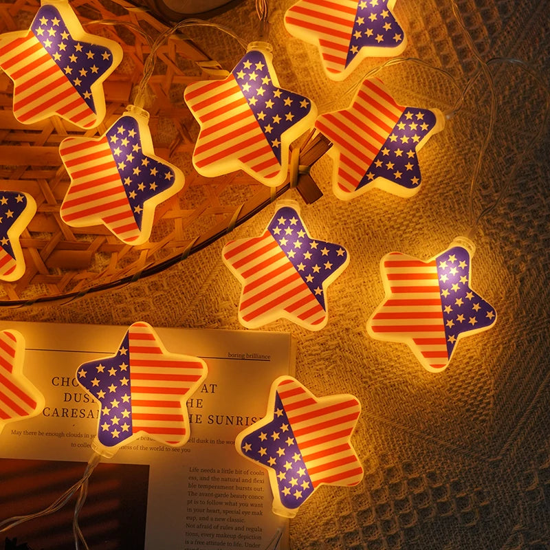 USA Flag Patriotic LED String Lights