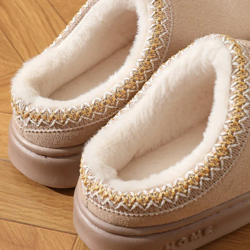 Fluffy Platform Slippers for Women 2025 Winter Plush Warm Cotton Shoes