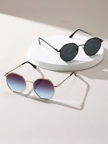 2 Pcs Metal Geometric Classical Sunglasses