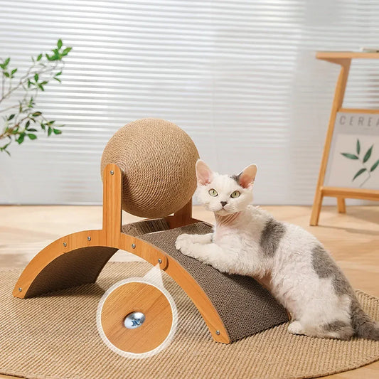 Cat Scratching Ball Wooden Cat Scratcher  Toy 2 In1