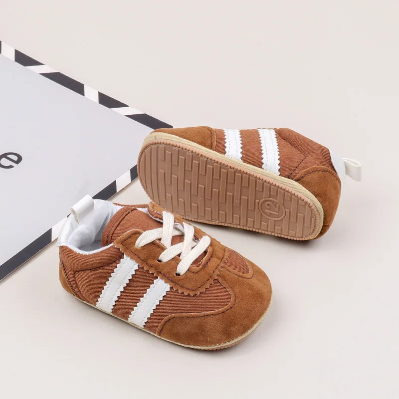 2 Striped  soft soled baby girls shoes  0-18M