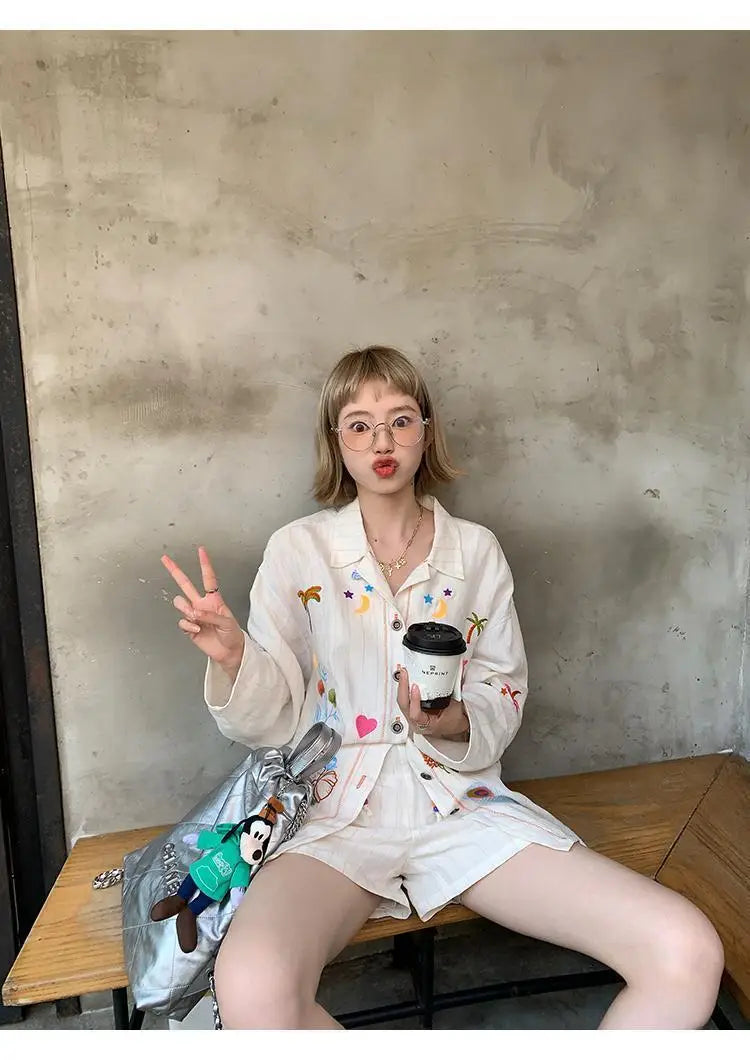 Seoul Stitch – Casual Embroidered 2pc Set