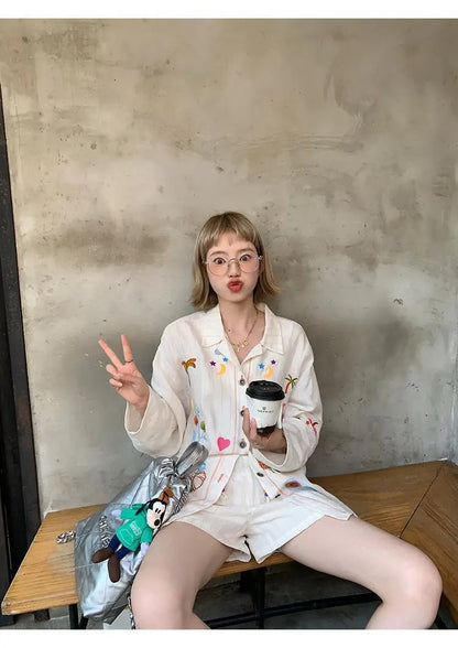 Seoul Stitch – Casual Embroidered 2pc Set