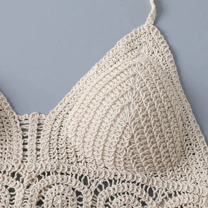 Boho Fringe Backless Halter Tie Neck