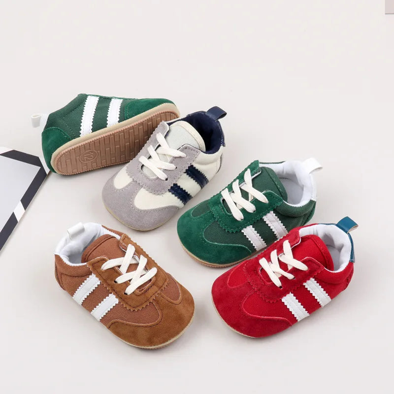 2 Striped  soft soled baby girls shoes  0-18M