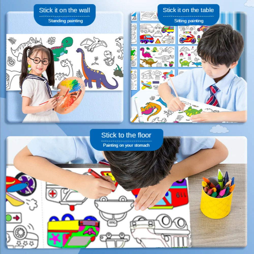 DIY Sticky Drawing Roll Color Filling Paper Educational Toys For Children