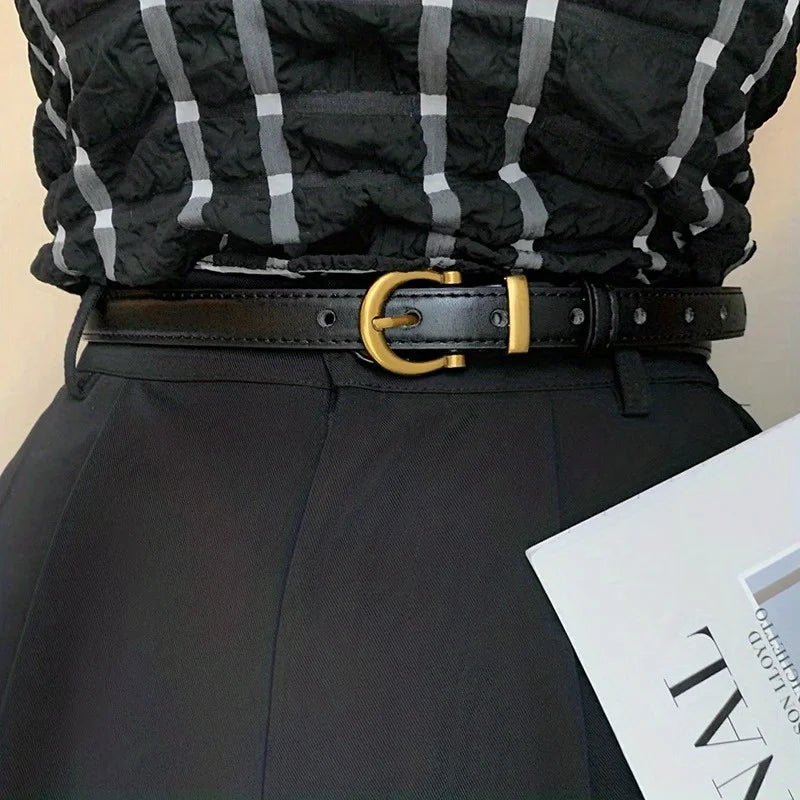Vintage PU Leather Oval Buckle Belt