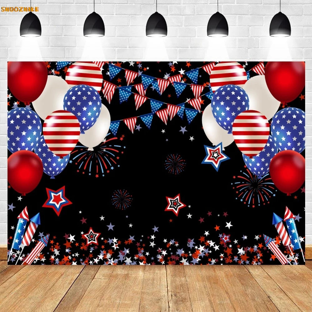 Flag and Balloon 4th Of July Day Photography