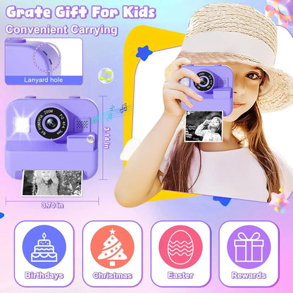 Instant Print Camera With 32G Card, 1080P Children  KidsMini Digital  Video Camera