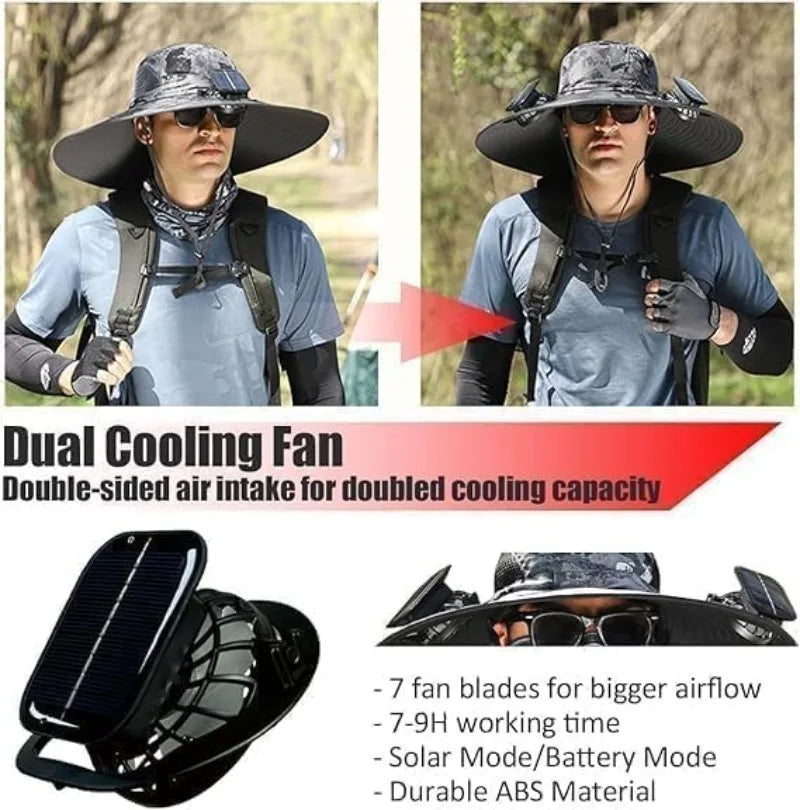 UPF 50+ Wide Brim Solar Fan & Charging Hat