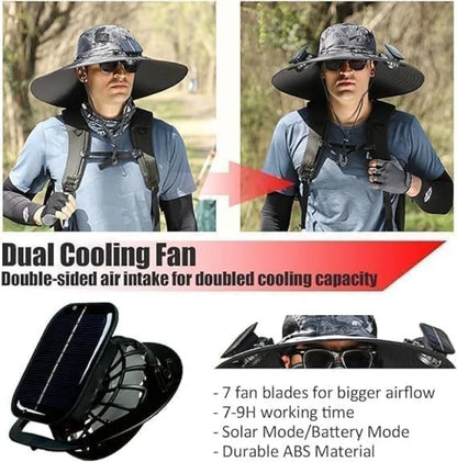 UPF 50+ Wide Brim Solar Fan & Charging Hat