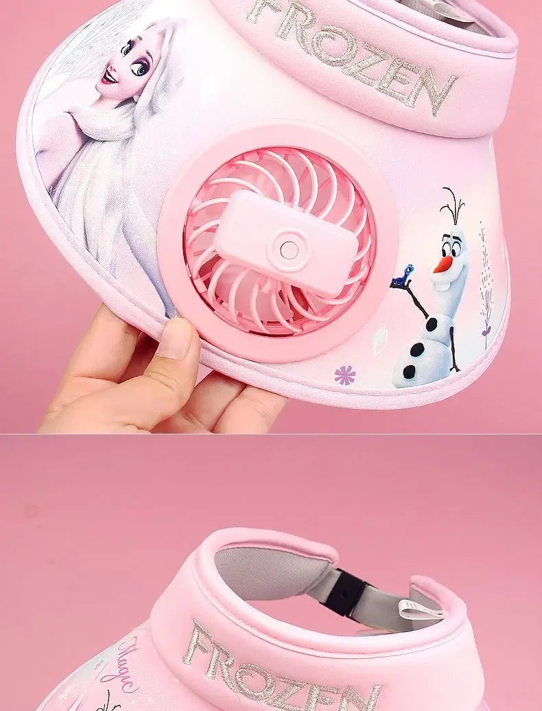 New  Disney Frozen Elsa Anna Olaf  Wide Brim  Kids Sun protection Fan Hat Charging USB
