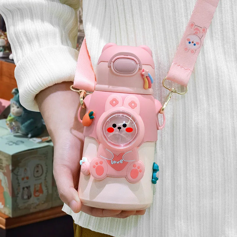 Cute Stainless Steel Leak-Proof  Water Bottle With Straw